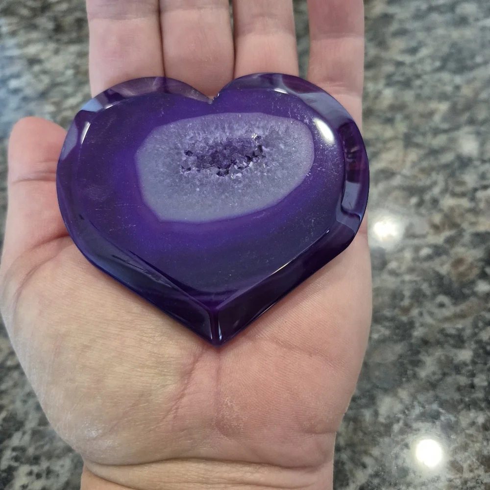 Purple Agate Natural Druzy Quartz Crystal Heart New #2 - Picture 5 of 7